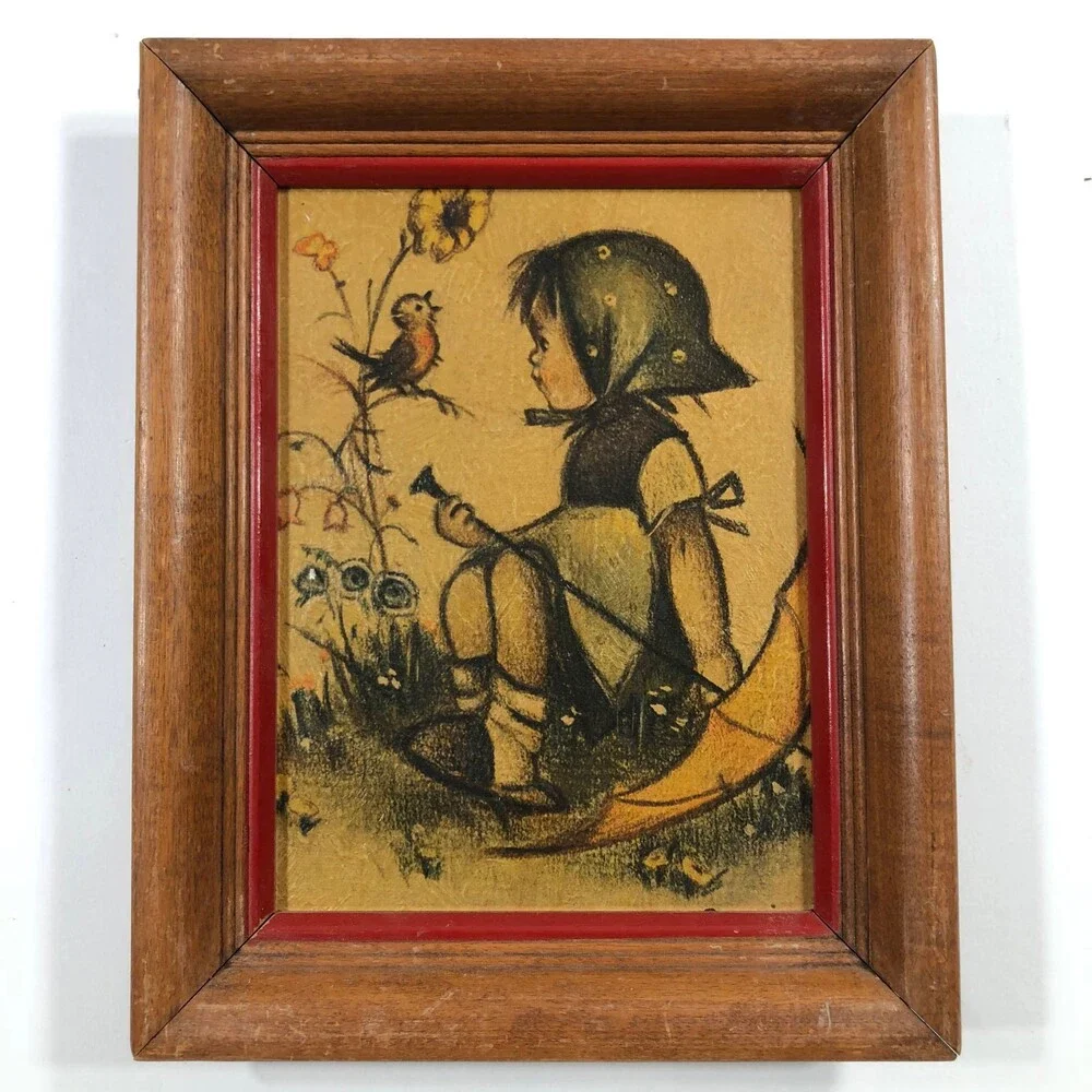 Lot of 4 Bonnie Belgium Signed Framed Drawings of Children Yellow 8